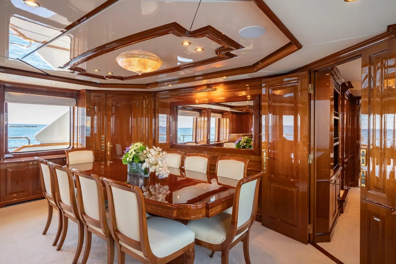 AURA Main Salon Dining Room Luxury Yacht Browser by CHARTERWORLD